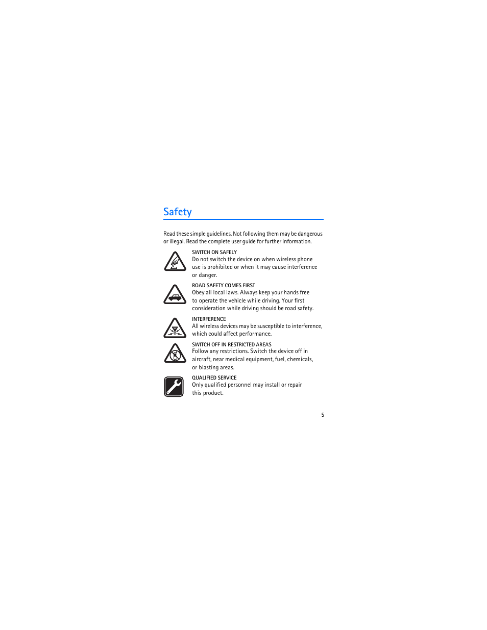 Safety | Nokia 3606 User Manual | Page 6 / 153