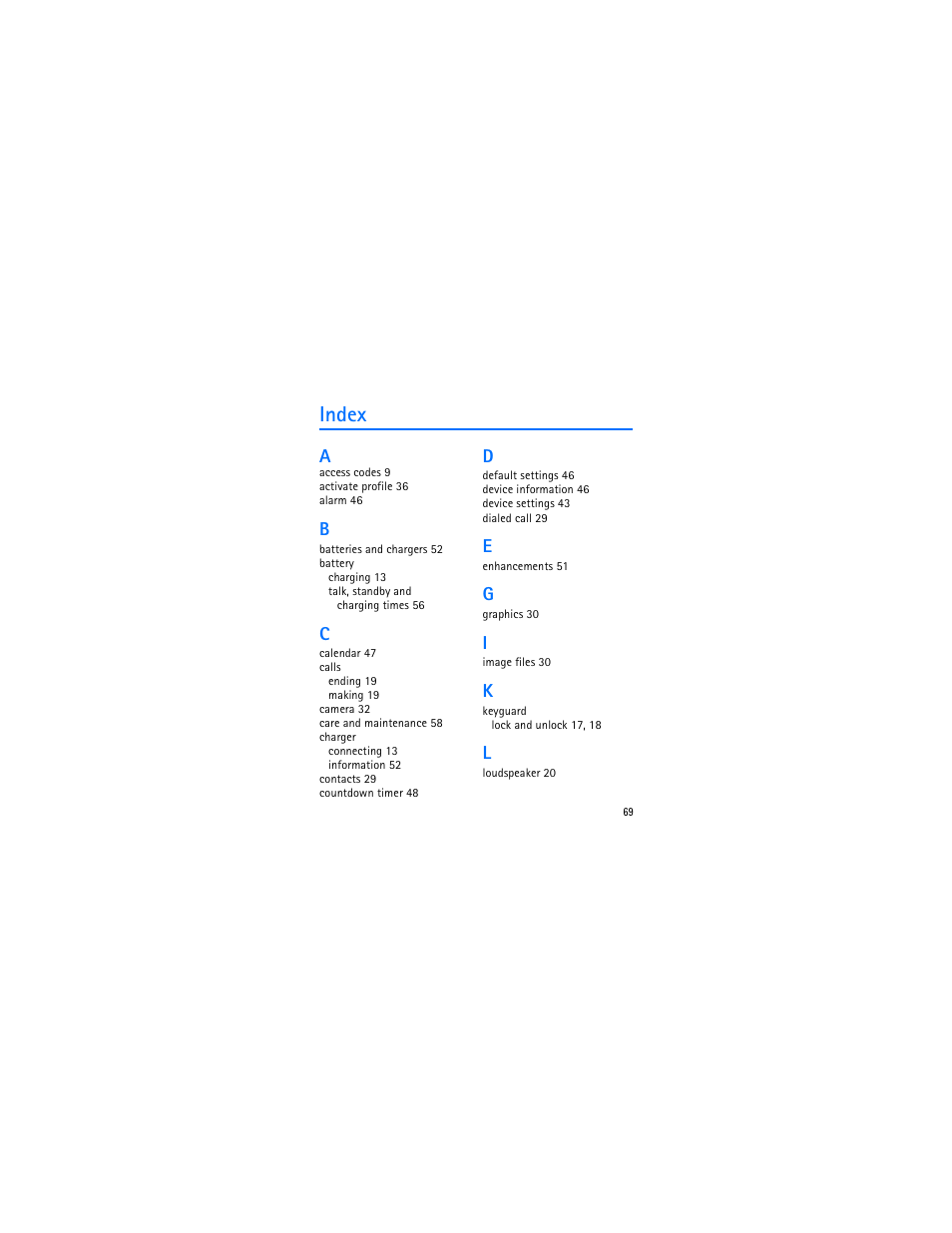 Index | Nokia 3606 User Manual | Page 70 / 153
