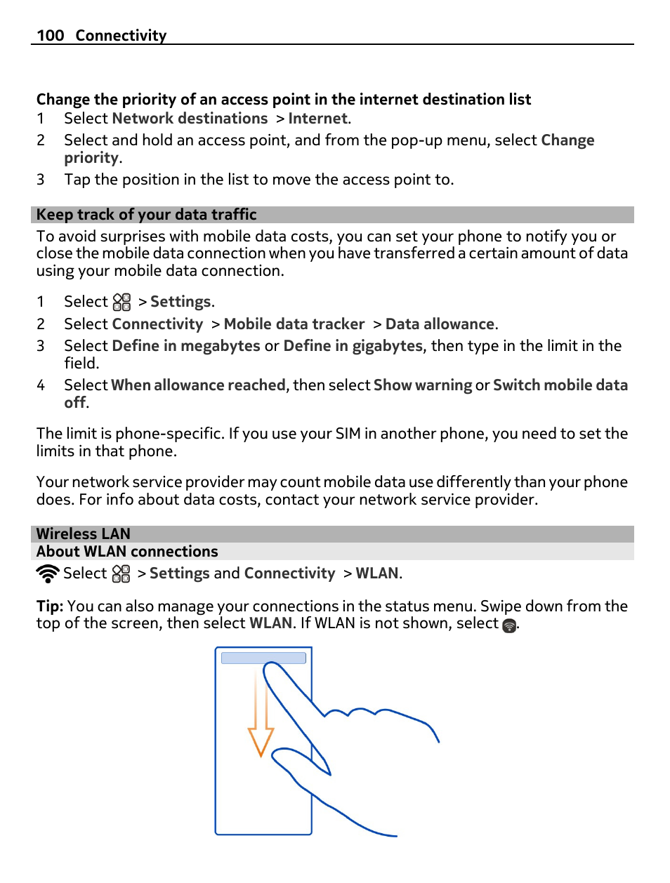 Keep track of your data traffic, Wireless lan, About wlan connections | Nokia X7-00 User Manual | Page 100 / 128