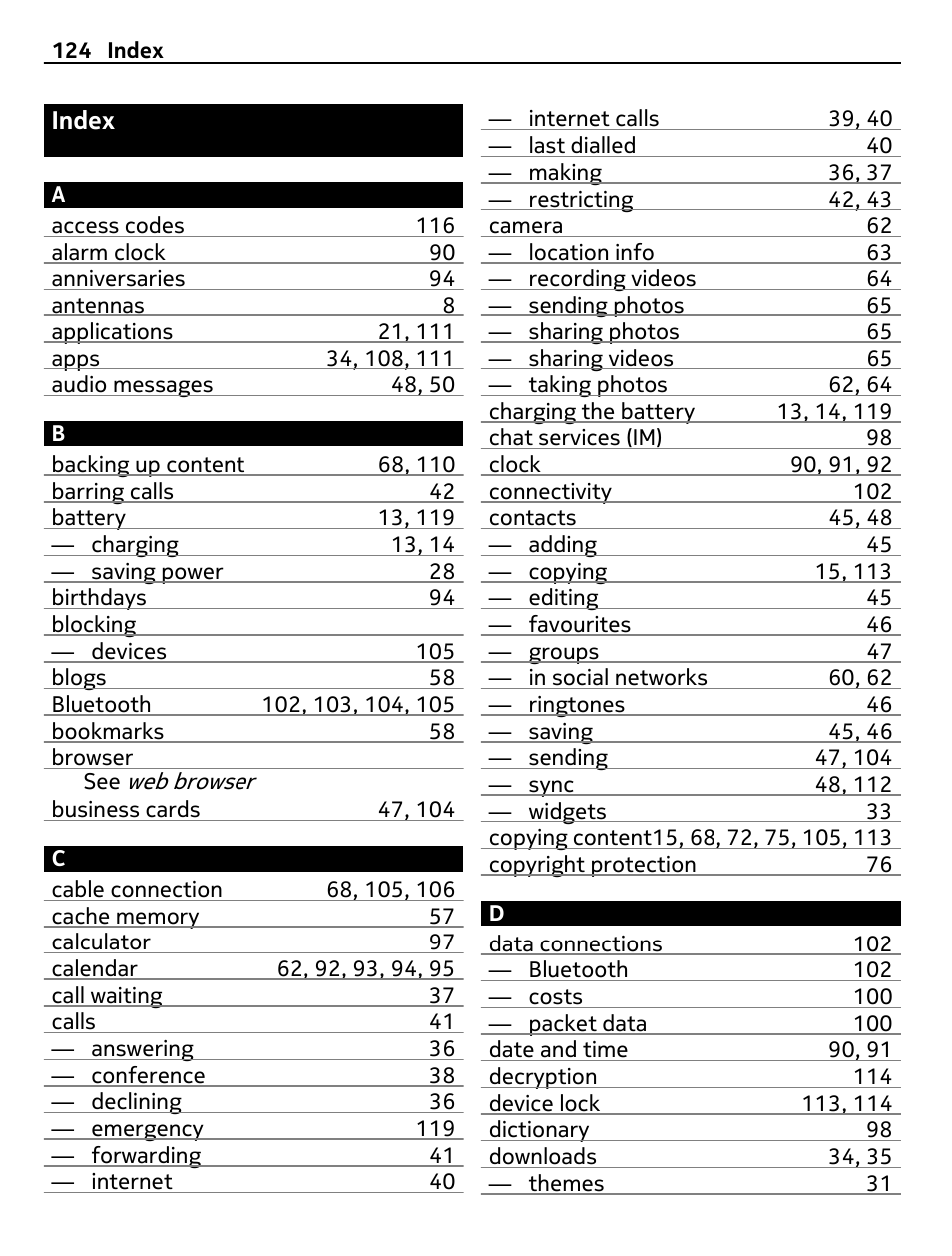 Index | Nokia X7-00 User Manual | Page 124 / 128