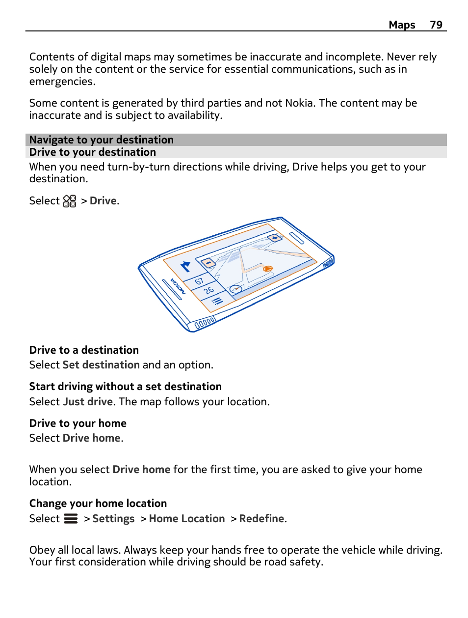 Navigate to your destination, Drive to your destination | Nokia X7-00 User Manual | Page 79 / 128