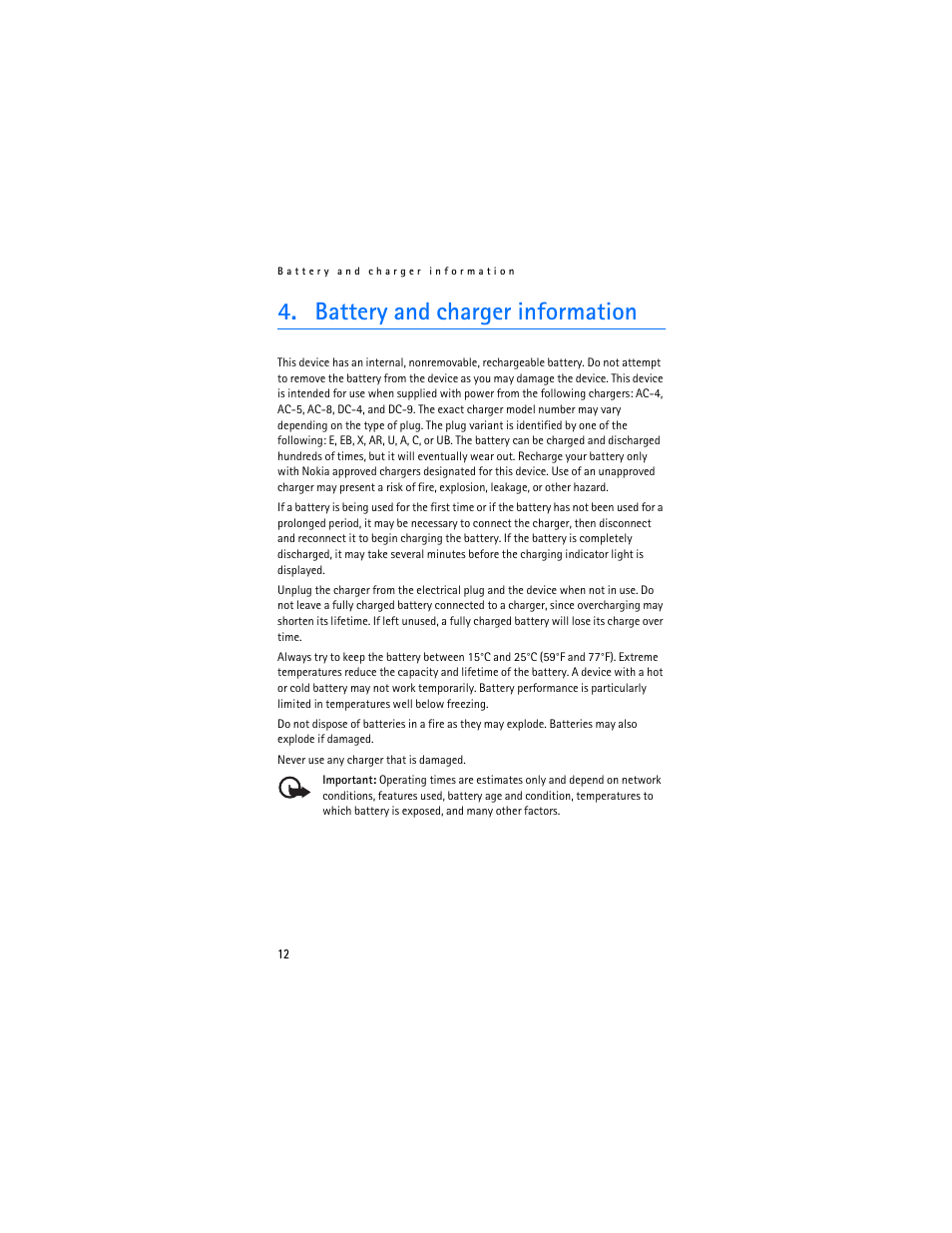 Battery and charger information | Nokia BH-504 User Manual | Page 12 / 14