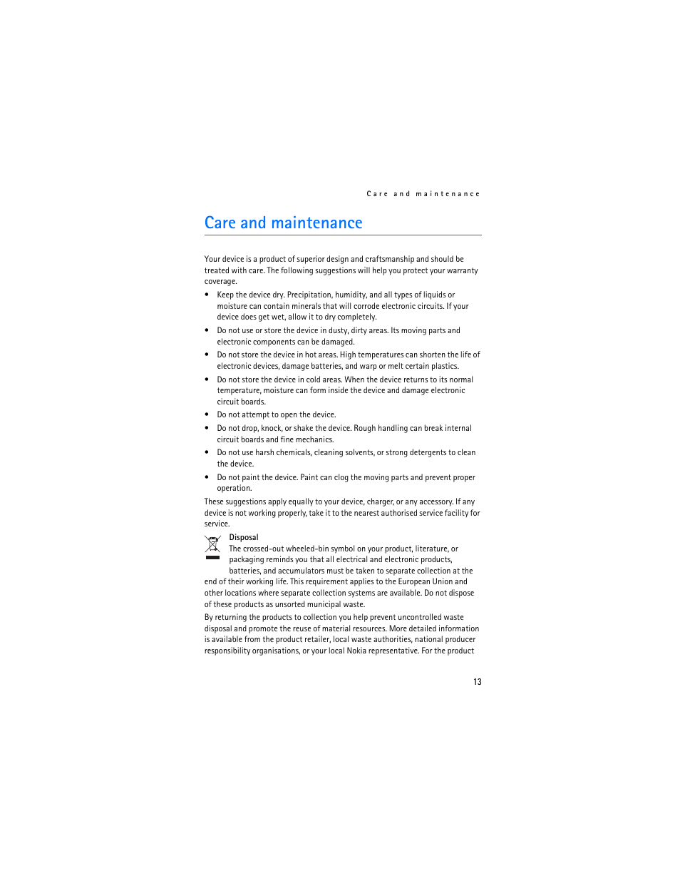 Care and maintenance | Nokia BH-504 User Manual | Page 13 / 14