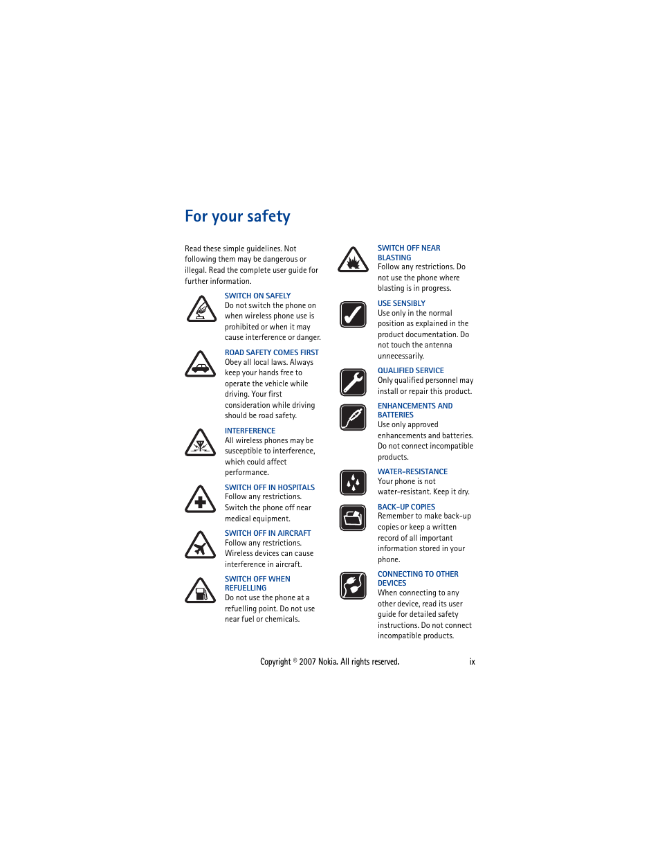 For your safety, For your safety........................... ix | Nokia 5300  EN User Manual | Page 10 / 101
