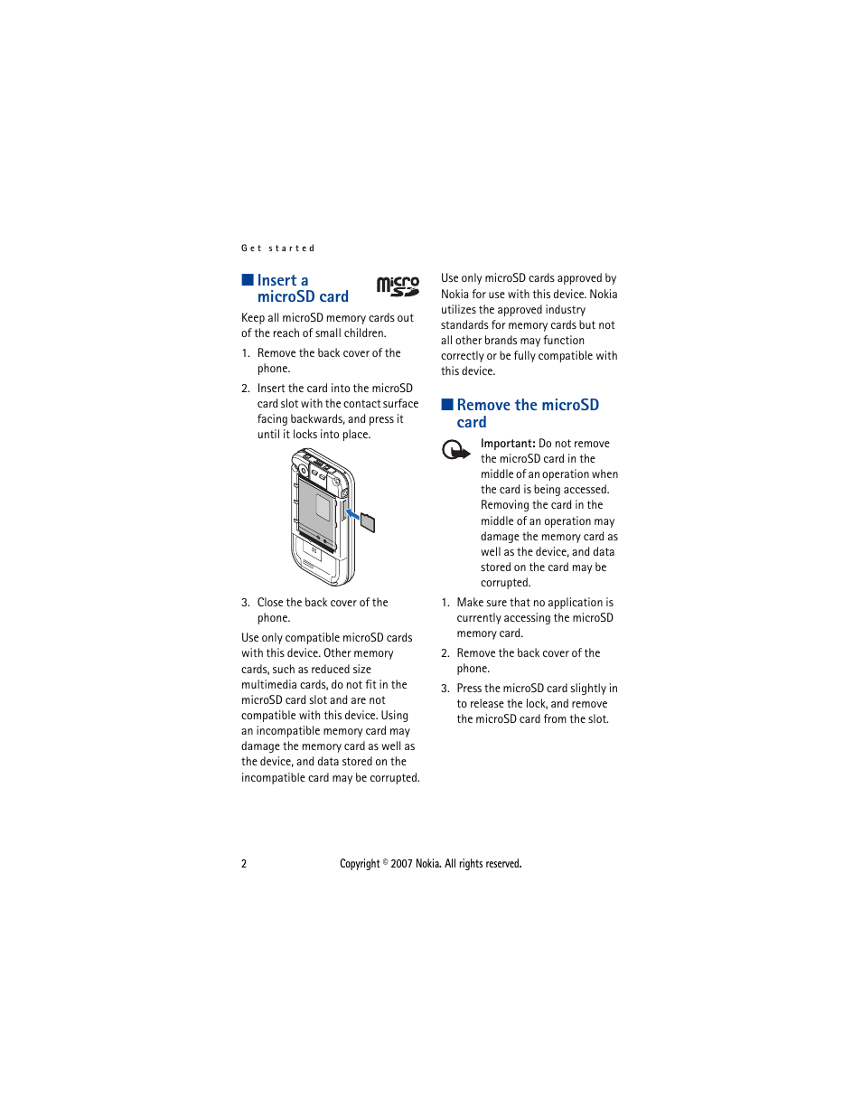 Insert a microsd card, Remove the microsd card, Insert a microsd card remove the microsd card | Nokia 5300  EN User Manual | Page 17 / 101