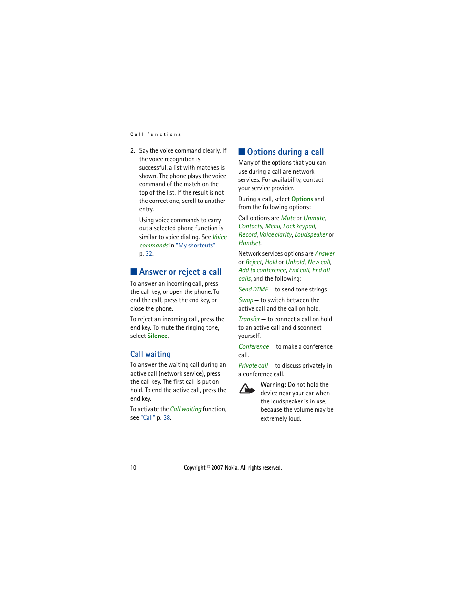 Answer or reject a call, Call waiting, Options during a call | Nokia 5300  EN User Manual | Page 25 / 101