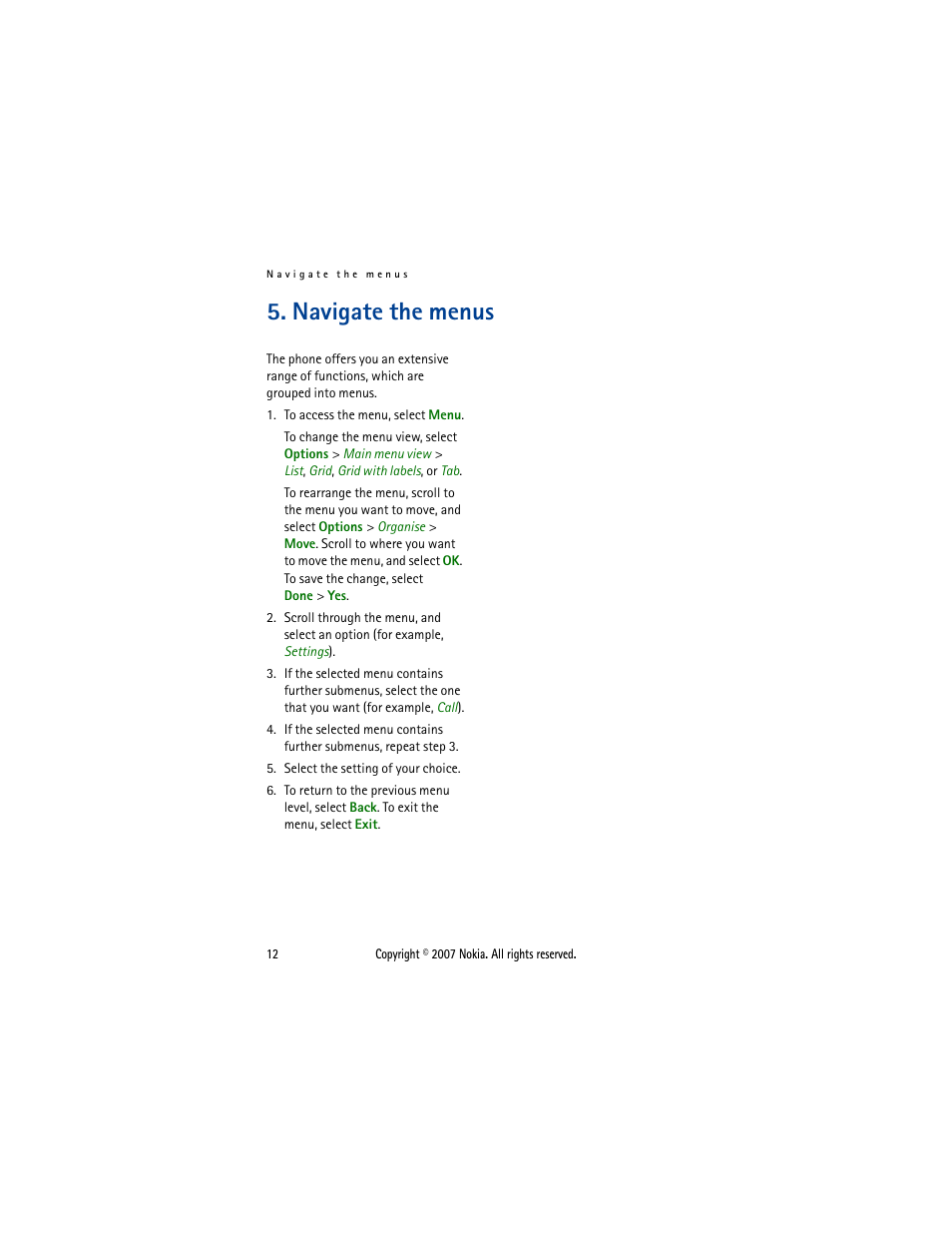 Navigate the menus | Nokia 5300  EN User Manual | Page 27 / 101