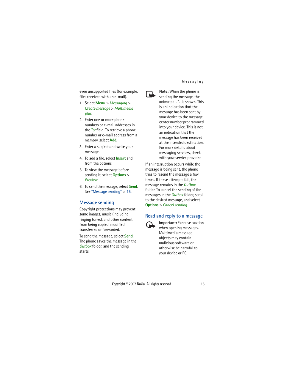 Message sending, Read and reply to a message, Message sending read and reply to a message | Nokia 5300  EN User Manual | Page 30 / 101