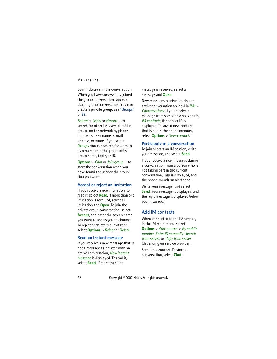 Add im contacts | Nokia 5300  EN User Manual | Page 37 / 101