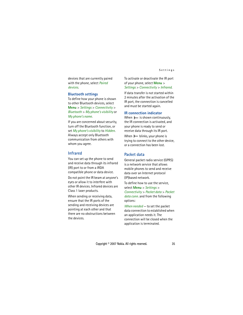 Infrared, Packet data, Infrared packet data | Nokia 5300  EN User Manual | Page 50 / 101