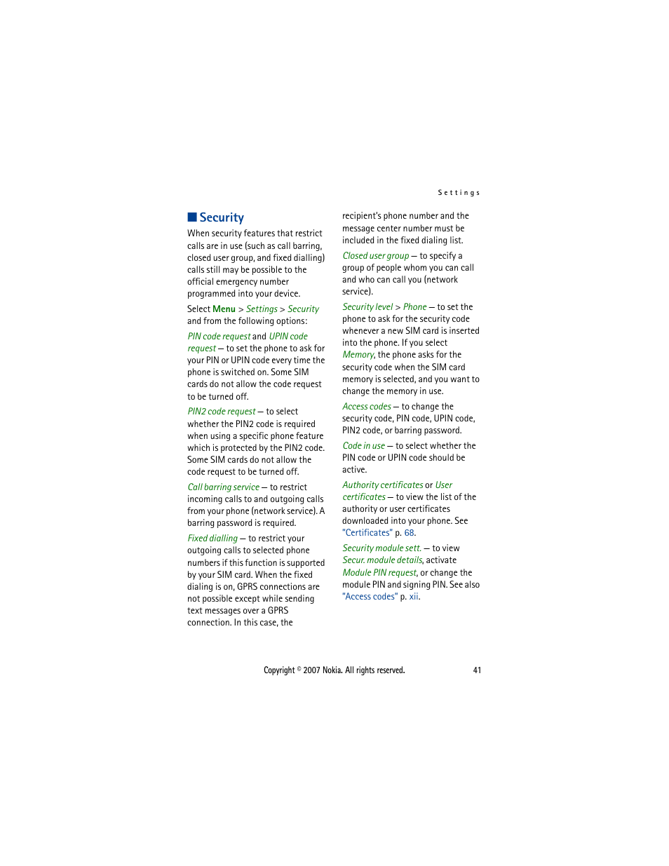 Security | Nokia 5300  EN User Manual | Page 56 / 101