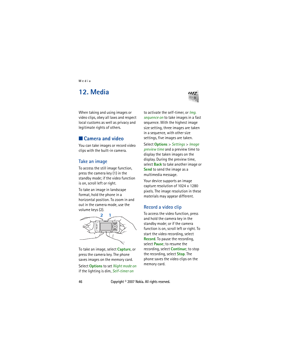 Media, Camera and video, Take an image | Record a video clip, Take an image record a video clip | Nokia 5300  EN User Manual | Page 61 / 101