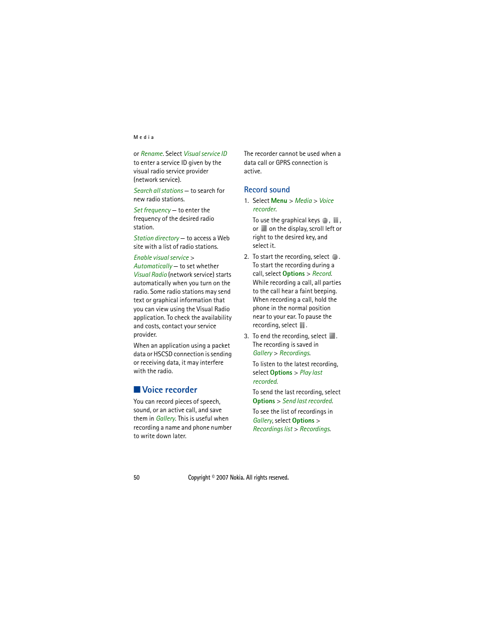 Voice recorder, Record sound, Voice | Recorder | Nokia 5300  EN User Manual | Page 65 / 101