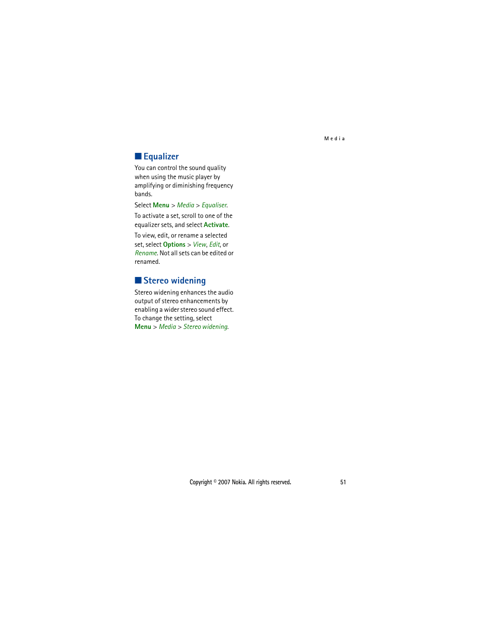 Equalizer, Stereo widening, Equalizer stereo widening | Nokia 5300  EN User Manual | Page 66 / 101