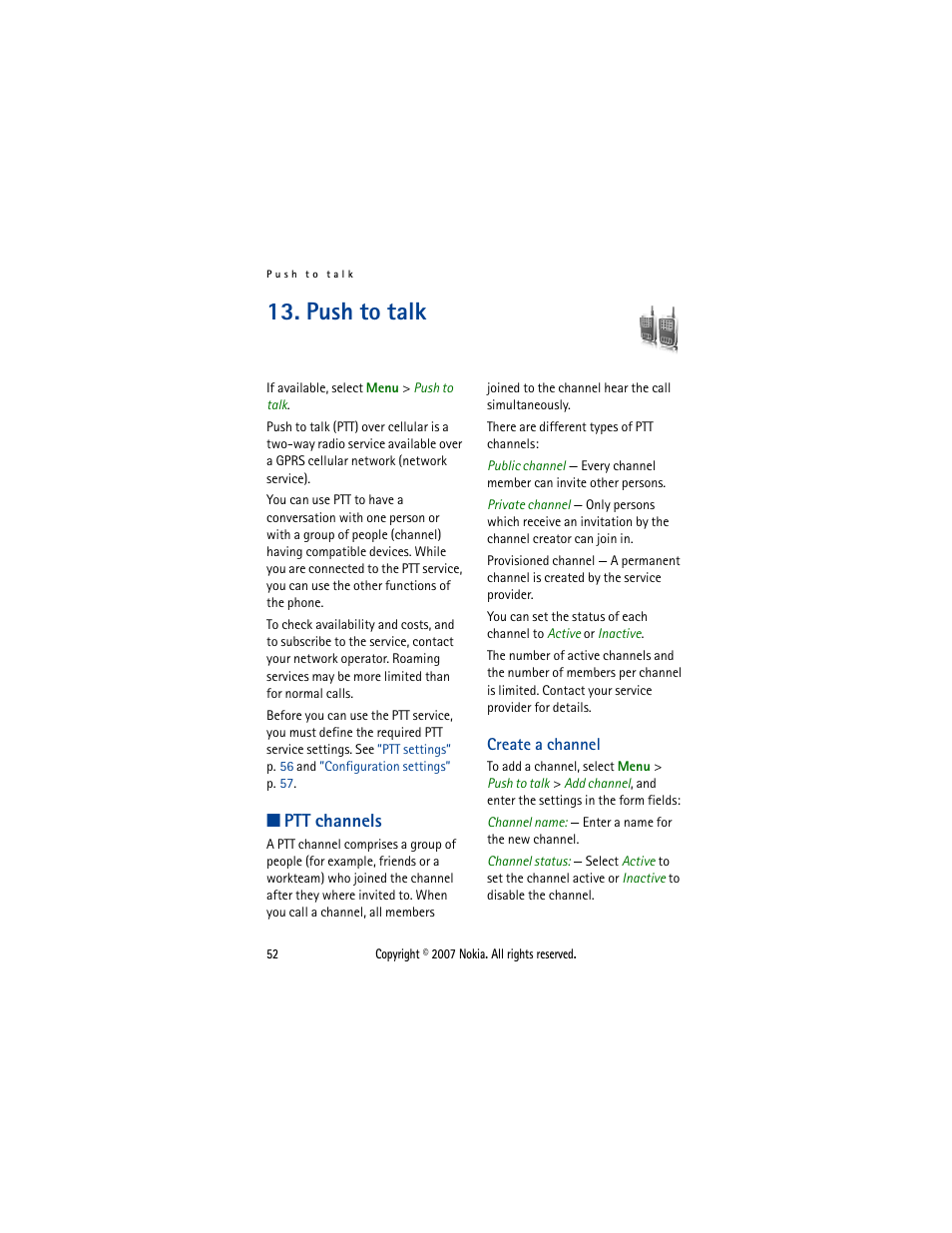 Push to talk, Ptt channels, Create a channel | Nokia 5300  EN User Manual | Page 67 / 101