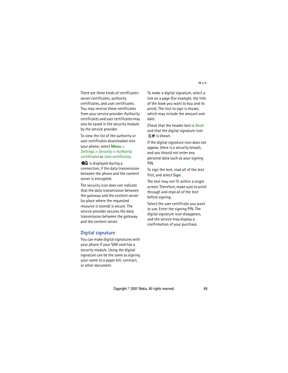 Digital signature, Digital, Signature | Nokia 5300  EN User Manual | Page 84 / 101
