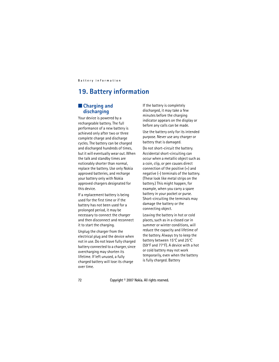 Battery information, Charging and discharging | Nokia 5300  EN User Manual | Page 87 / 101