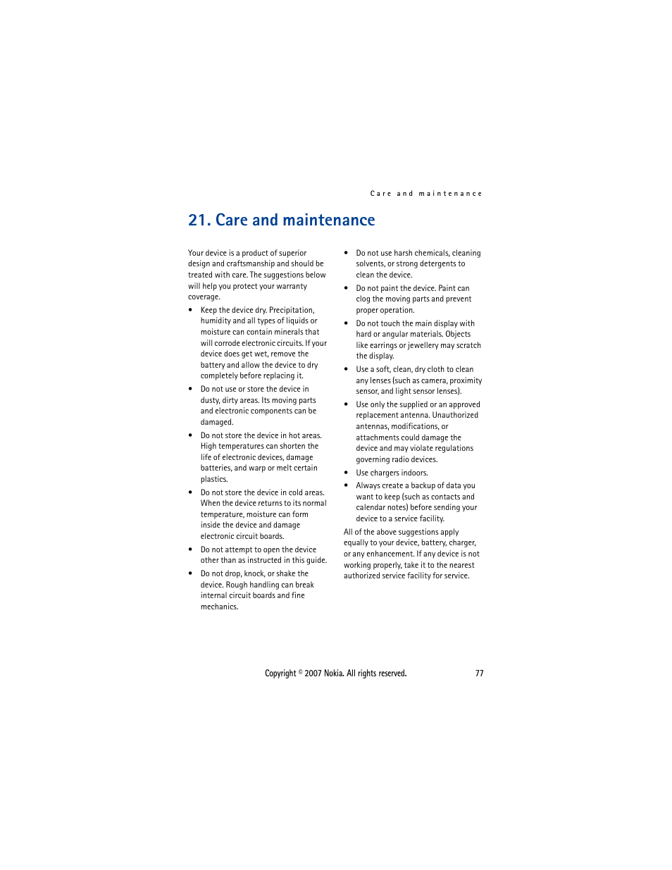 Care and maintenance | Nokia 5300  EN User Manual | Page 92 / 101