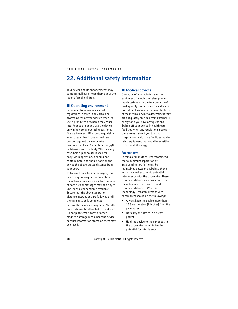Additional safety information, Operating environment, Medical devices | Pacemakers, Operating environment medical devices | Nokia 5300  EN User Manual | Page 93 / 101
