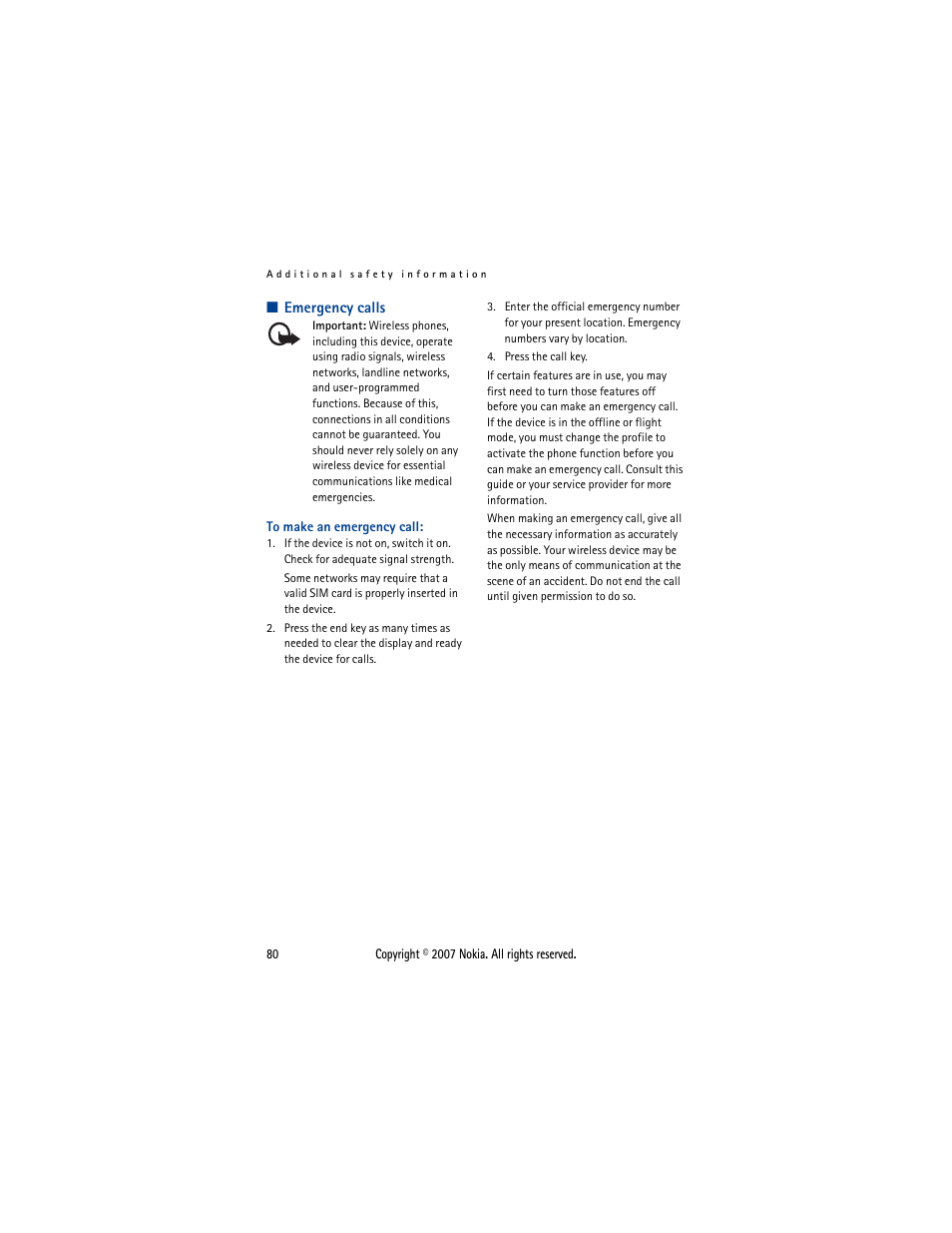 Emergency calls, To make an emergency call | Nokia 5300  EN User Manual | Page 95 / 101