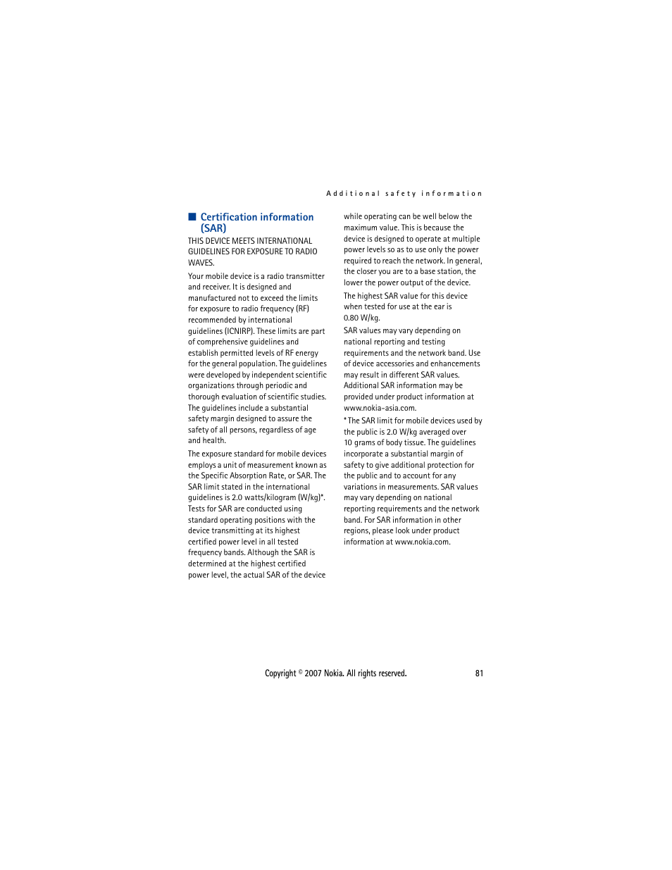 Certification information (sar) | Nokia 5300  EN User Manual | Page 96 / 101