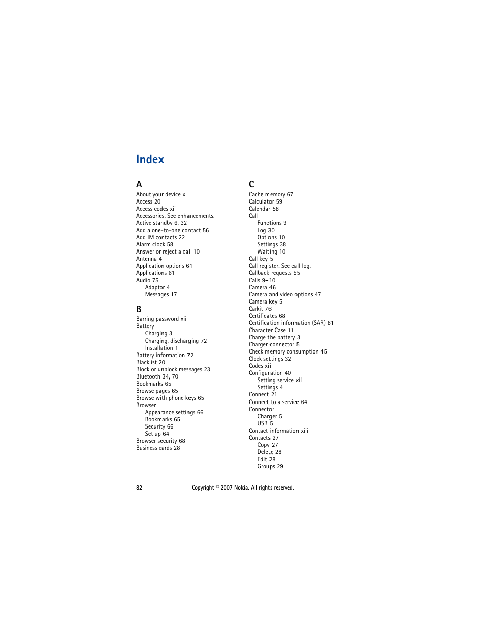 Index | Nokia 5300  EN User Manual | Page 97 / 101
