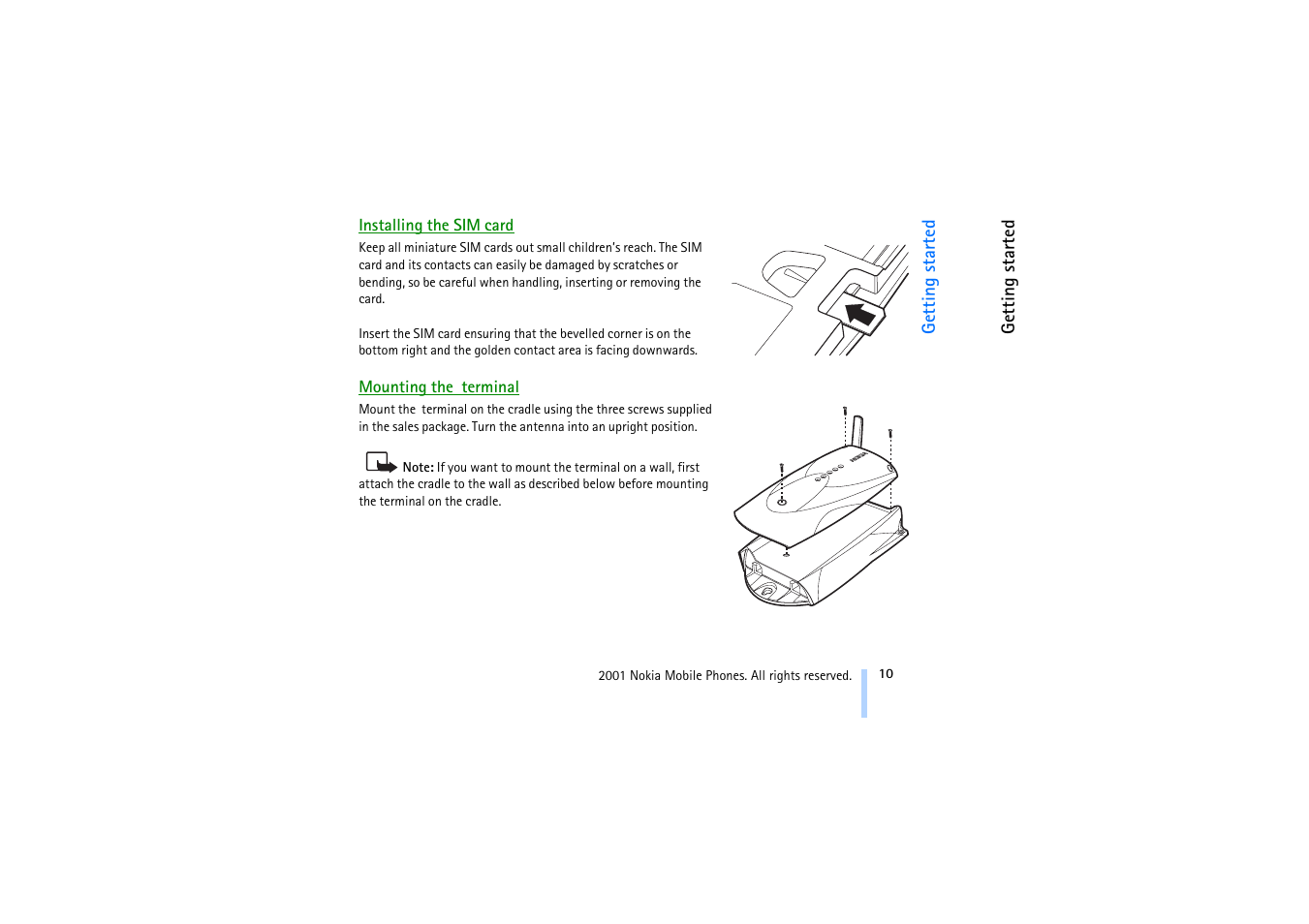Installing the sim card, Mounting the terminal | Nokia 20 User Manual | Page 10 / 25