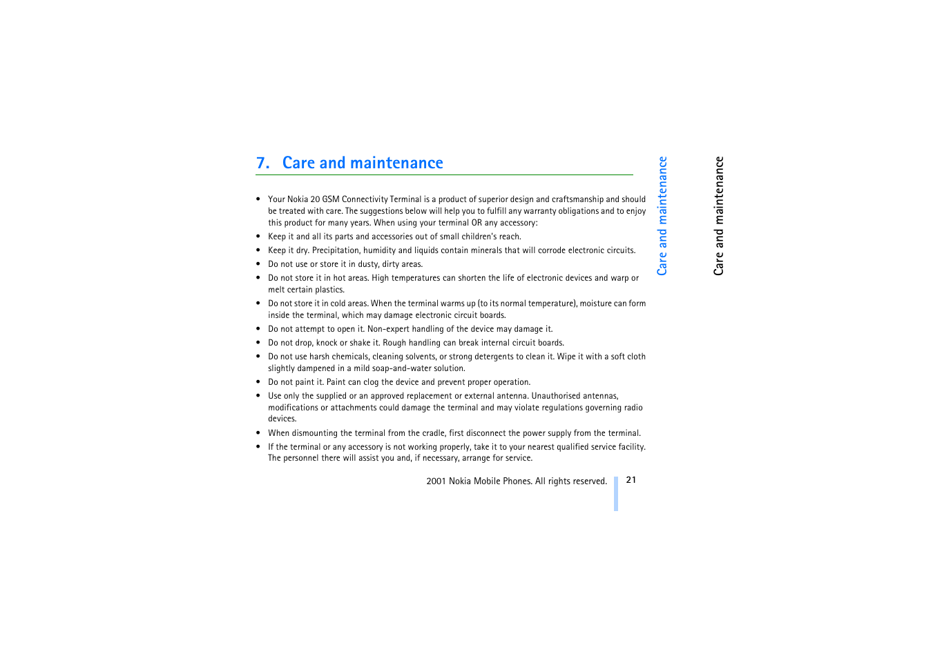 Care and maintenance | Nokia 20 User Manual | Page 21 / 25