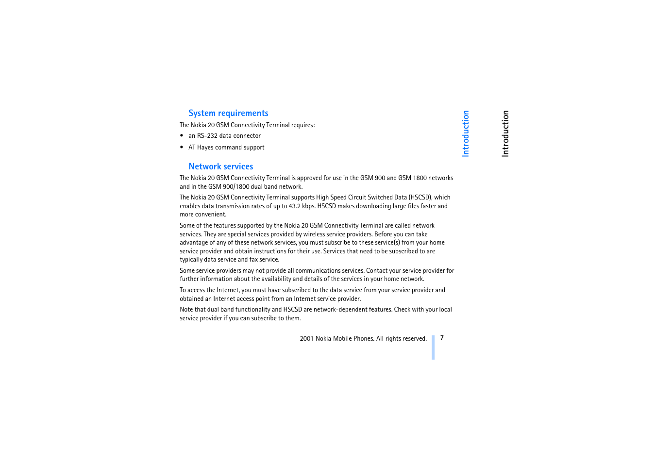 System requirements, Network services, System requirements network services | Nokia 20 User Manual | Page 7 / 25