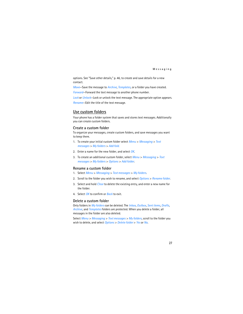 Use custom folders | Nokia 2865i User Manual | Page 27 / 114