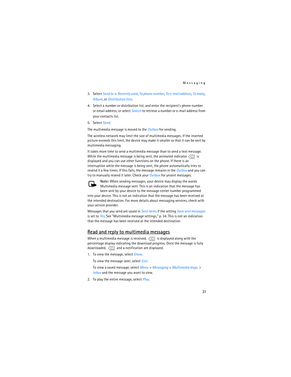 Read and reply to multimedia messages | Nokia 2865i User Manual | Page 31 / 114