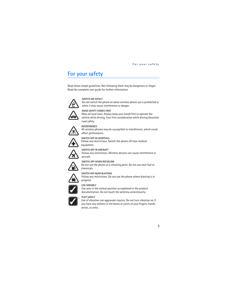 For your safety | Nokia 2865i User Manual | Page 5 / 114