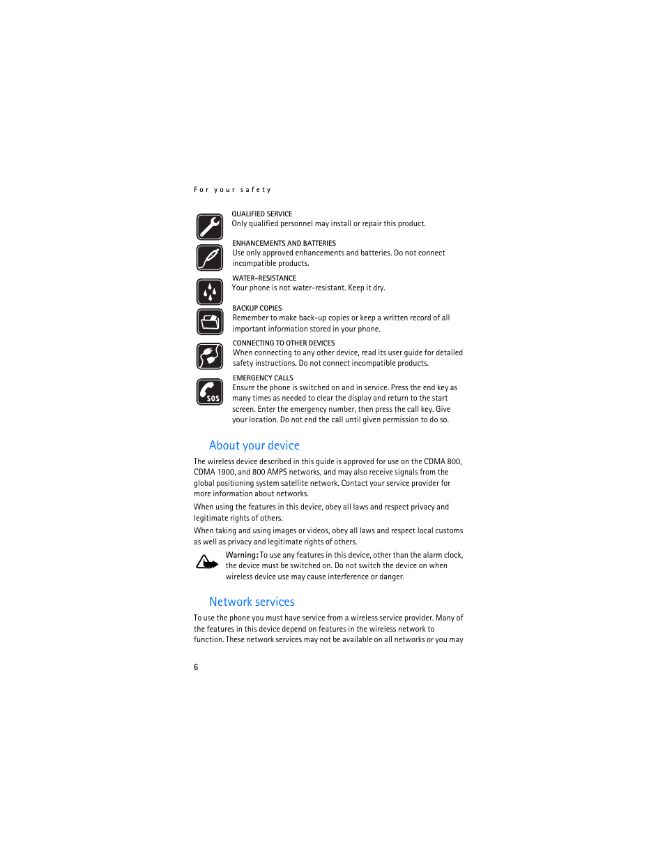 About your device, Network services | Nokia 2865i User Manual | Page 6 / 114