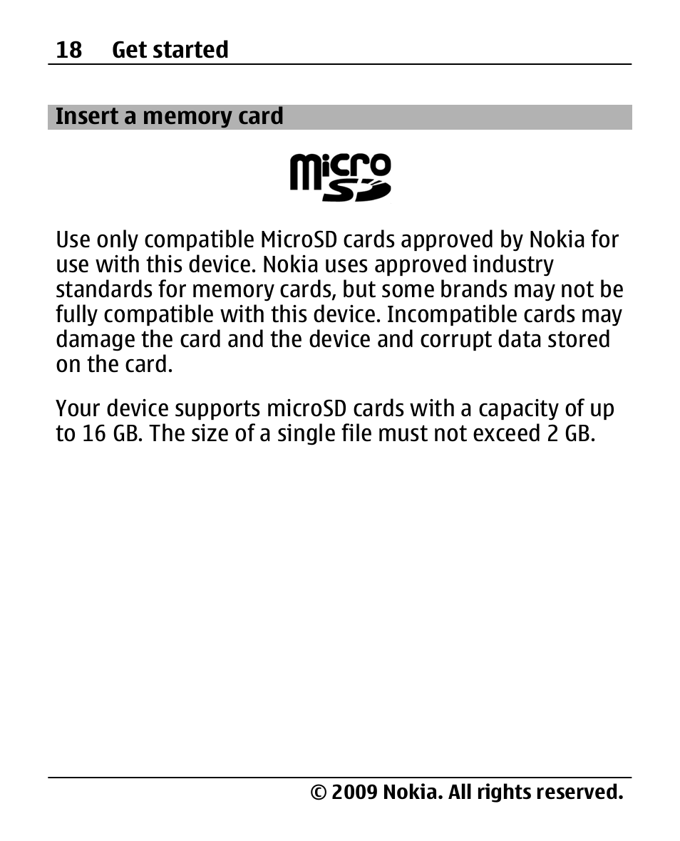 Insert a memory card, Insert a memory card 18 | Nokia X200 User Manual | Page 18 / 88
