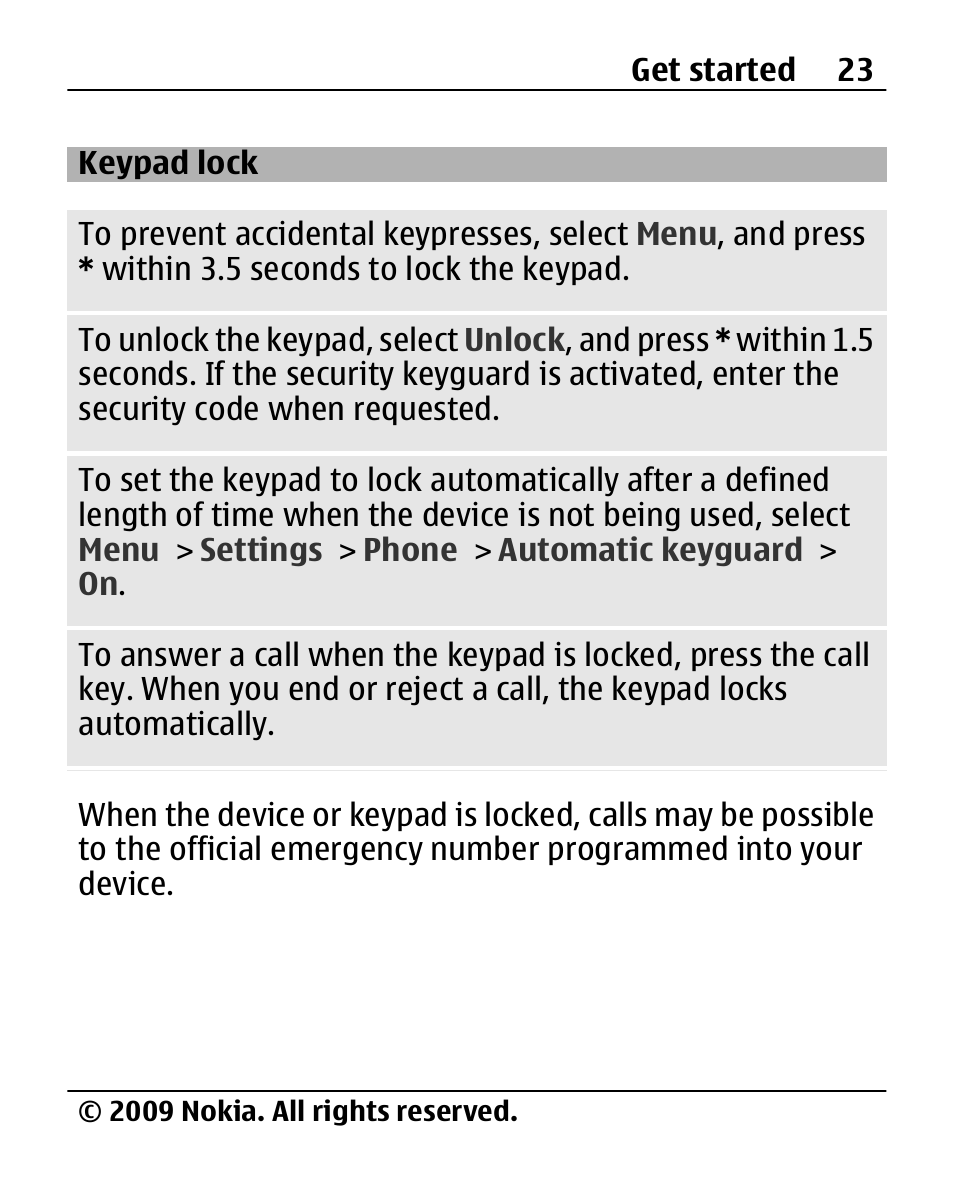 Keypad lock | Nokia X200 User Manual | Page 23 / 88