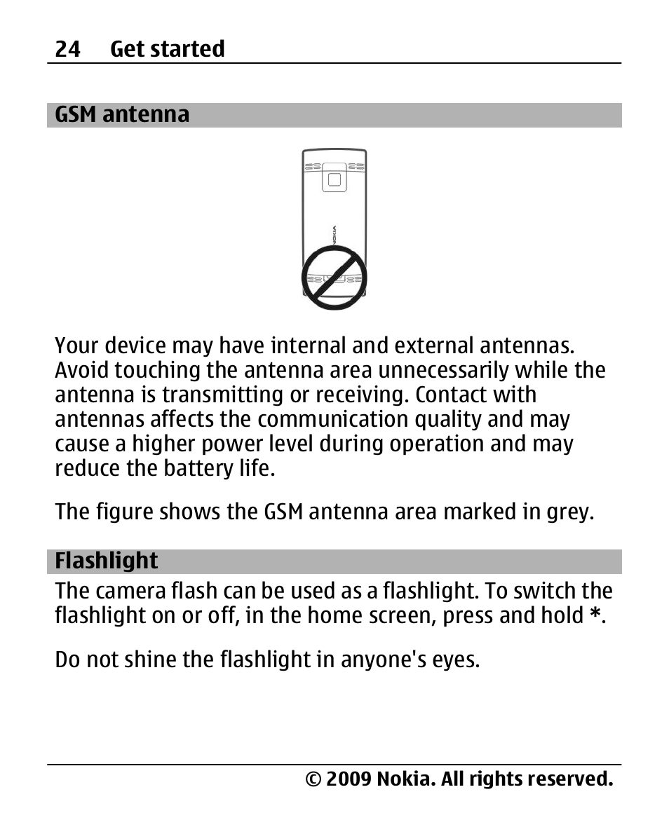 Gsm antenna, Flashlight | Nokia X200 User Manual | Page 24 / 88