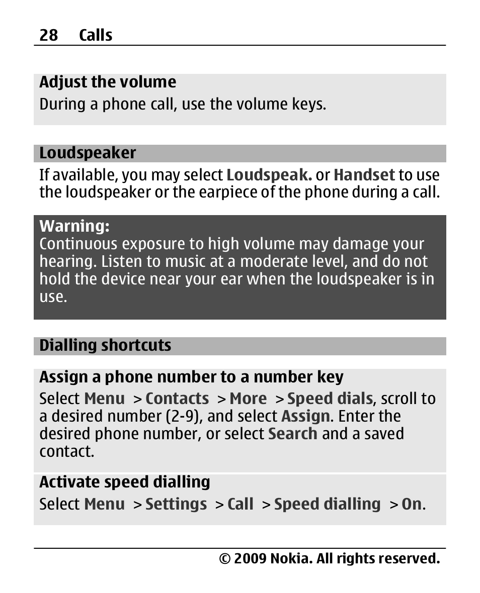 Loudspeaker, Dialling shortcuts | Nokia X200 User Manual | Page 28 / 88