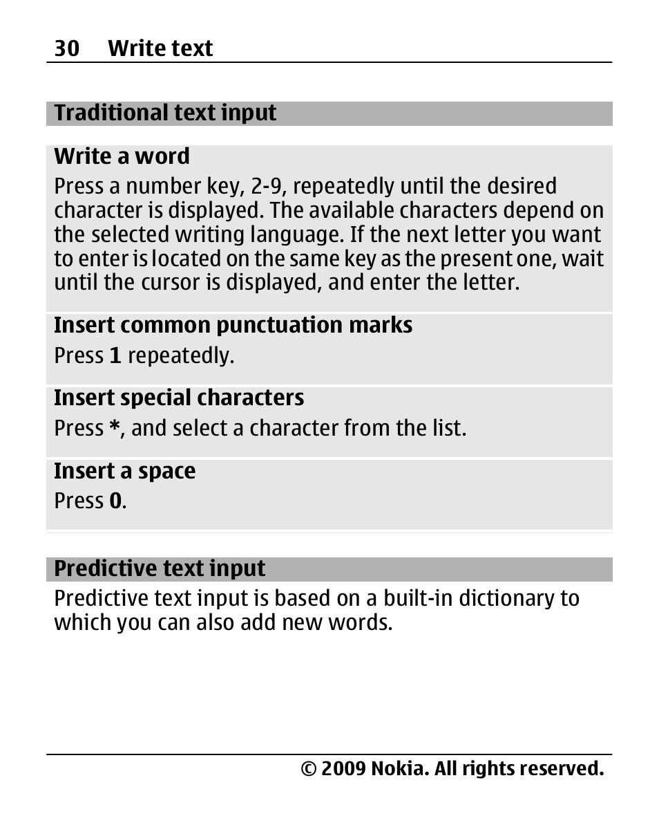 Traditional text input, Predictive text input, Traditional text input 30 | Nokia X200 User Manual | Page 30 / 88