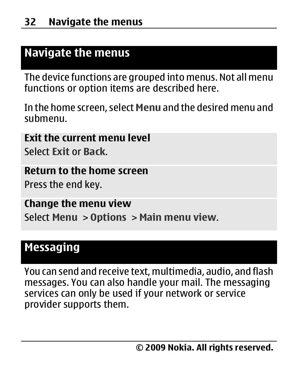 Navigate the menus, Messaging, Navigate the | Menus | Nokia X200 User Manual | Page 32 / 88