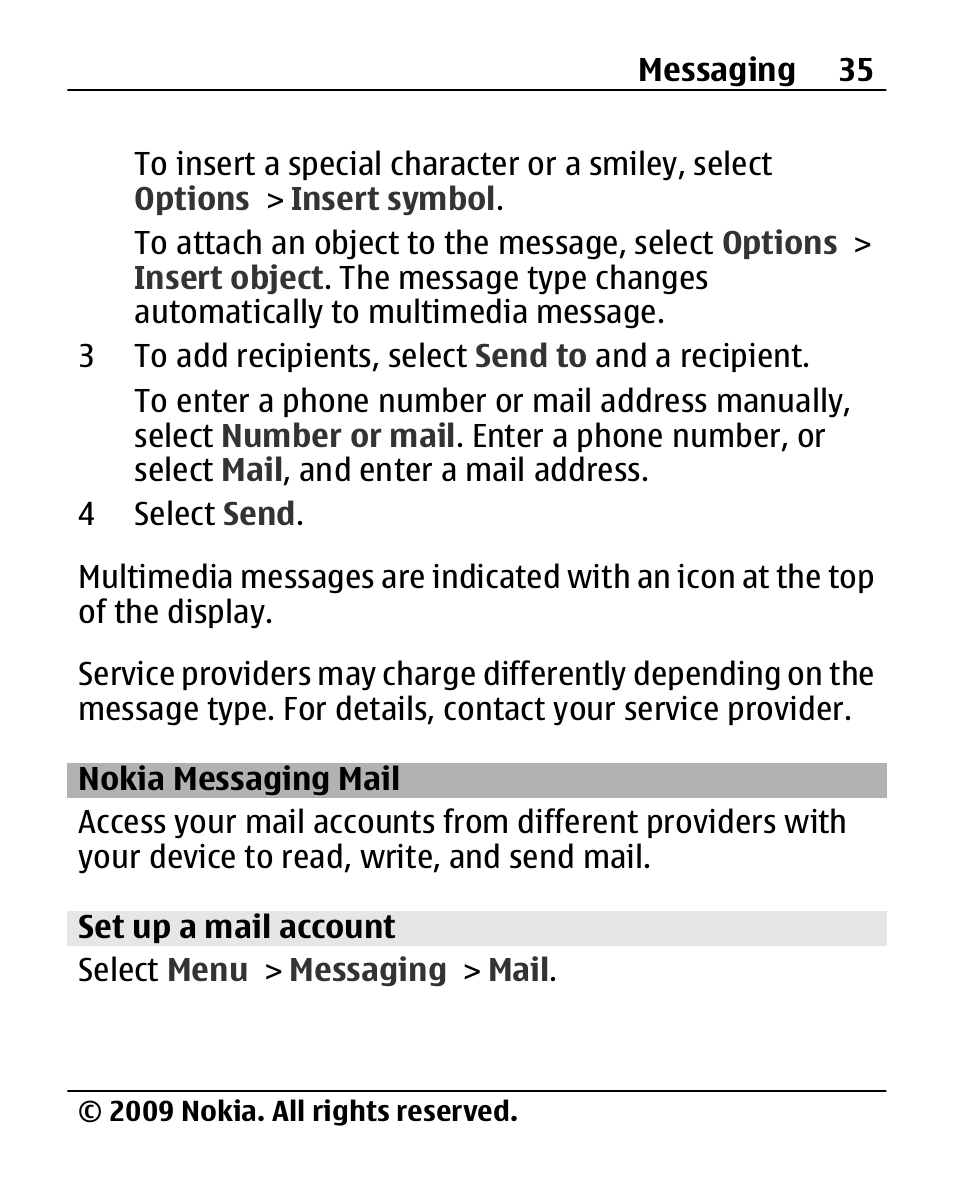 Nokia messaging mail, Set up a mail account, Nokia messaging mail 35 | Nokia X200 User Manual | Page 35 / 88