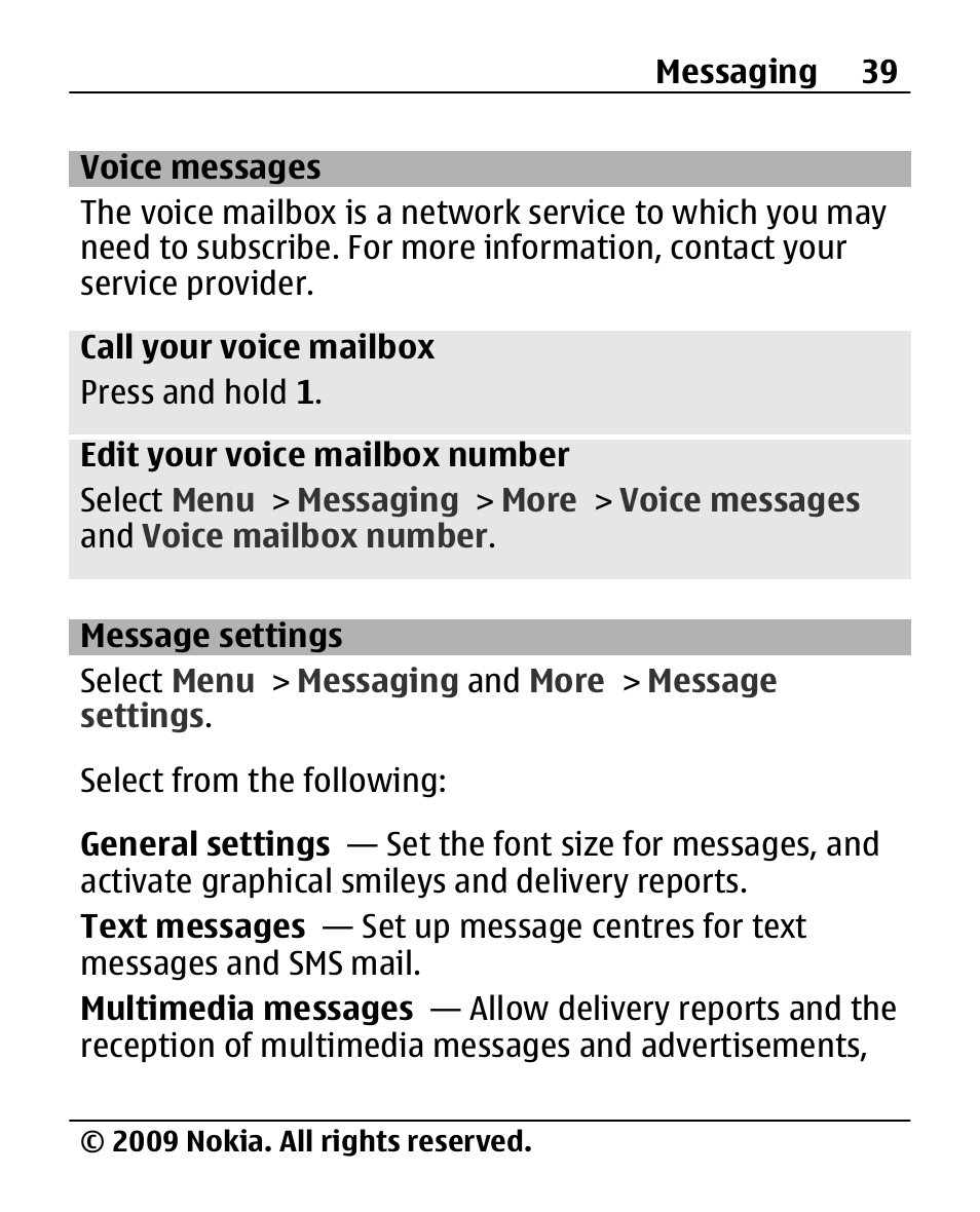 Voice messages, Message settings | Nokia X200 User Manual | Page 39 / 88