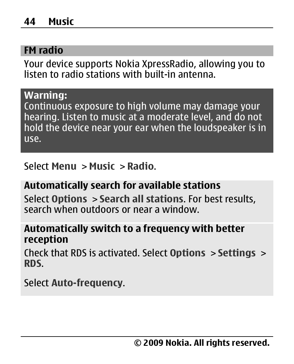 Fm radio | Nokia X200 User Manual | Page 44 / 88
