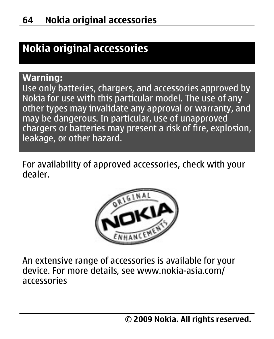 Nokia original accessories, Nokia original, Accessories | Nokia X200 User Manual | Page 64 / 88
