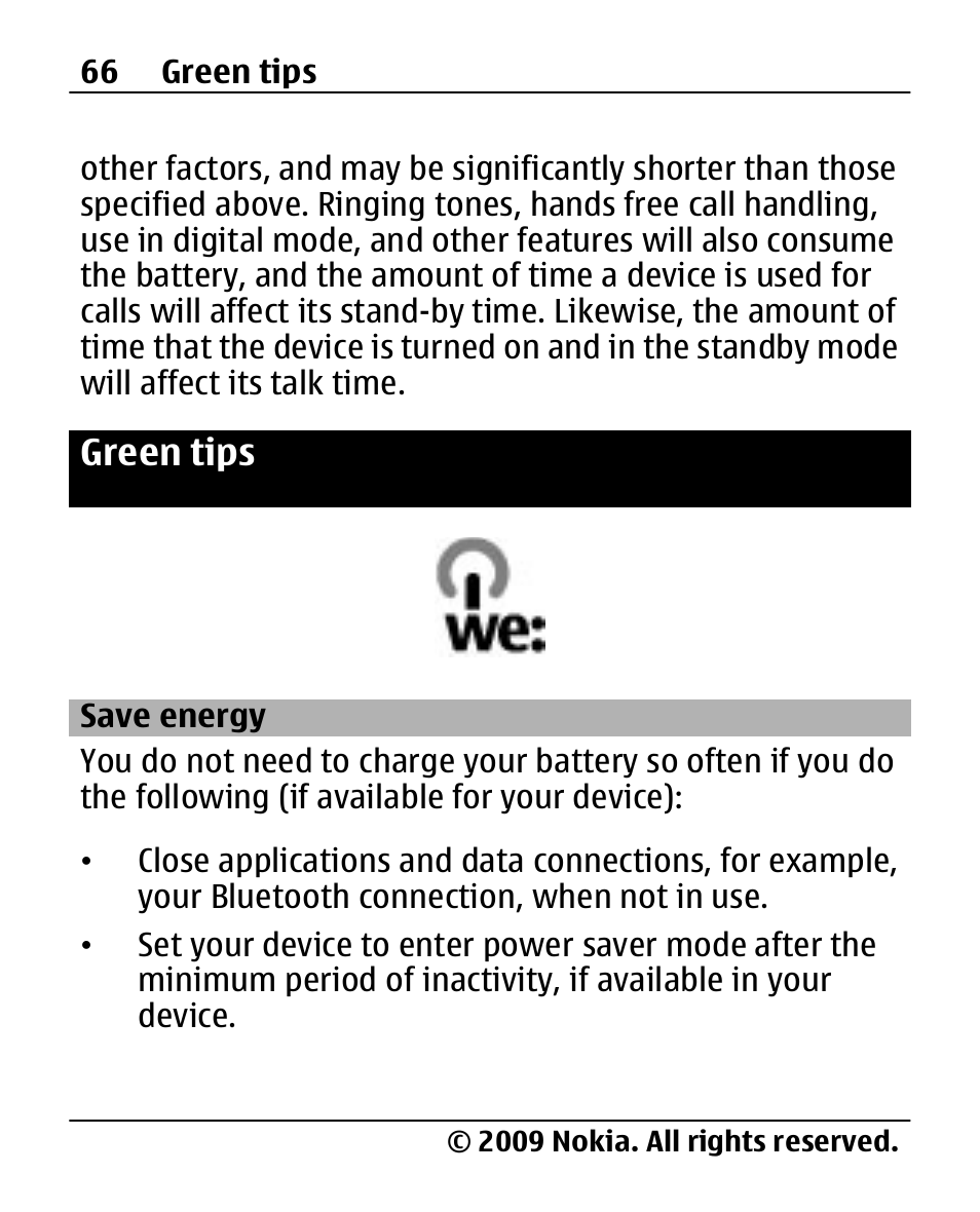 Green tips, Save energy | Nokia X200 User Manual | Page 66 / 88
