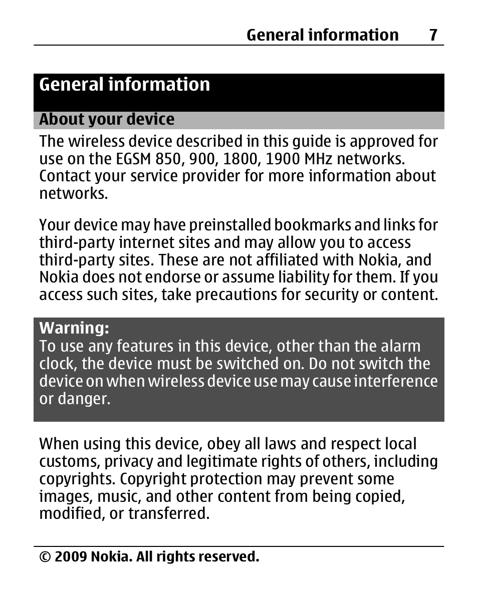 General information, About your device, General | Information | Nokia X200 User Manual | Page 7 / 88