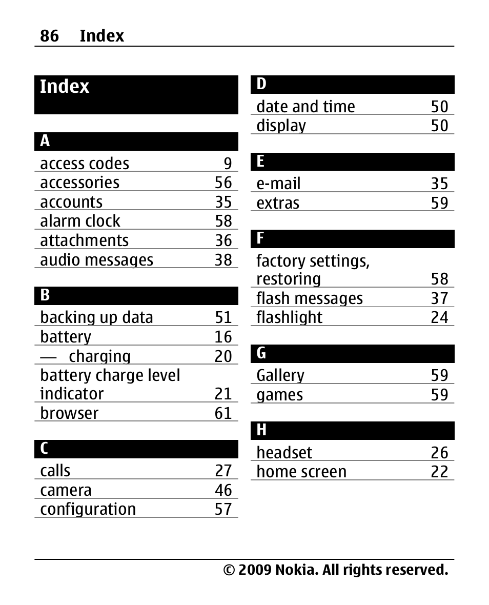 Index | Nokia X200 User Manual | Page 86 / 88