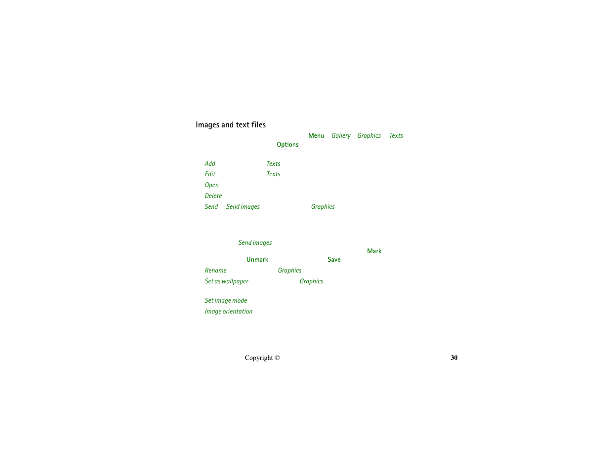 Images and text files | Nokia HS-13W User Manual | Page 30 / 46