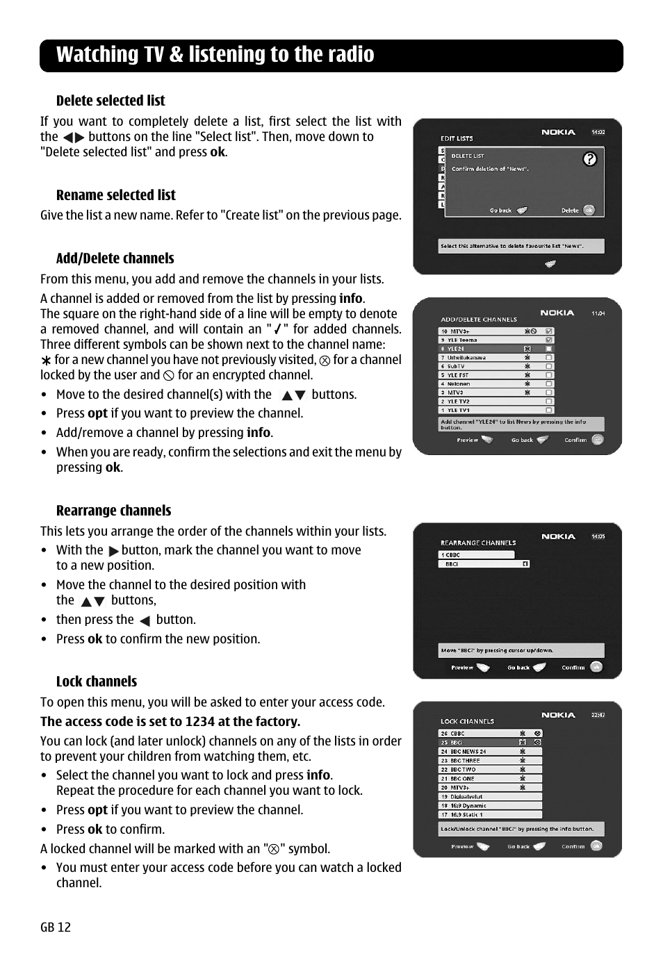 Watching tv & listening to the radio | Nokia 120 C User Manual | Page 12 / 16