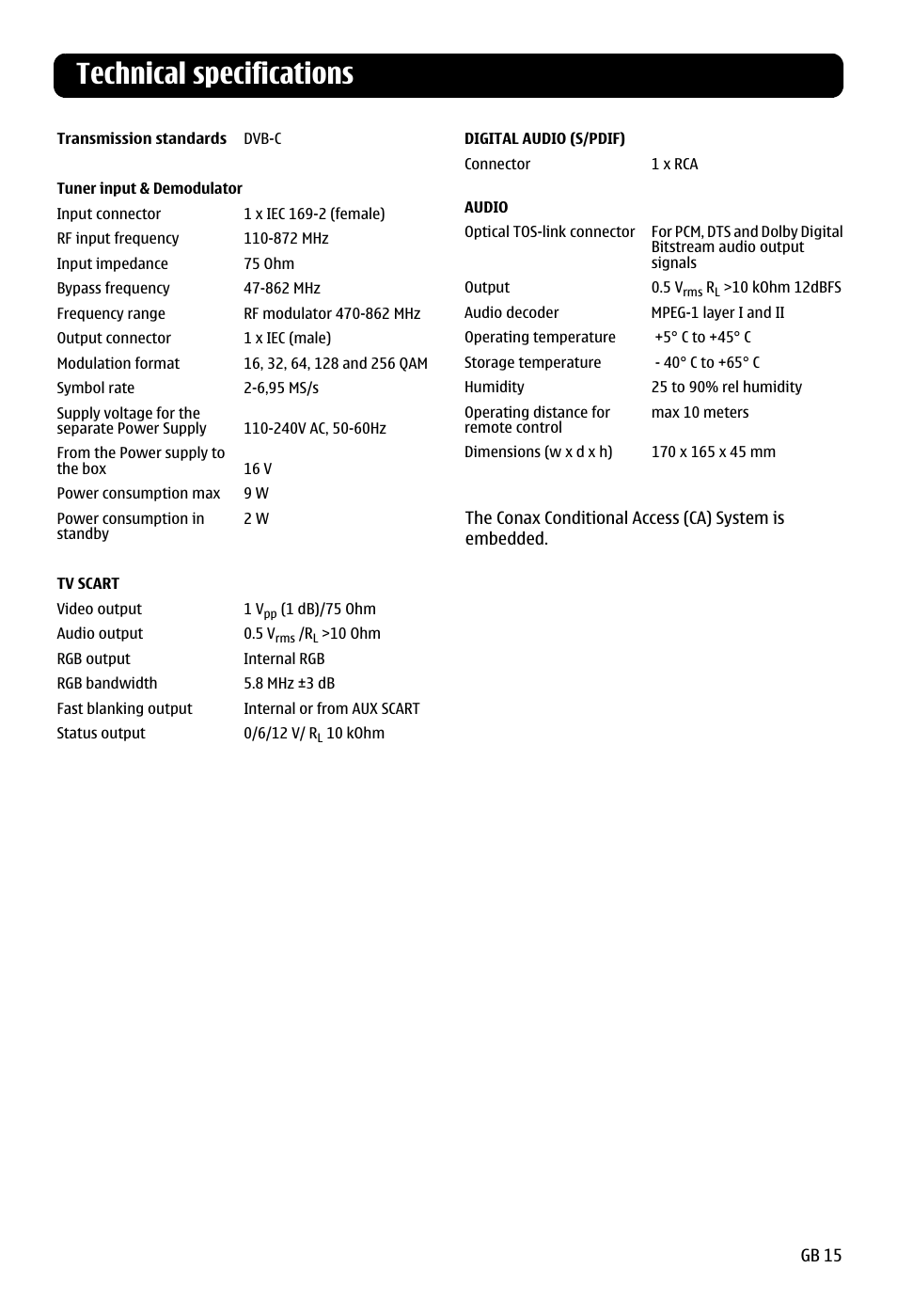 Technical specifications | Nokia 120 C User Manual | Page 15 / 16
