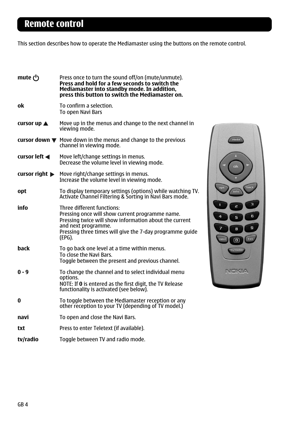 Remote control | Nokia 120 C User Manual | Page 4 / 16